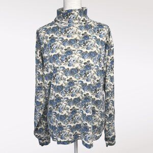 Vintage 90's Liz Thomas Blue Floral Turtleneck Long Sleeve Top Size Large